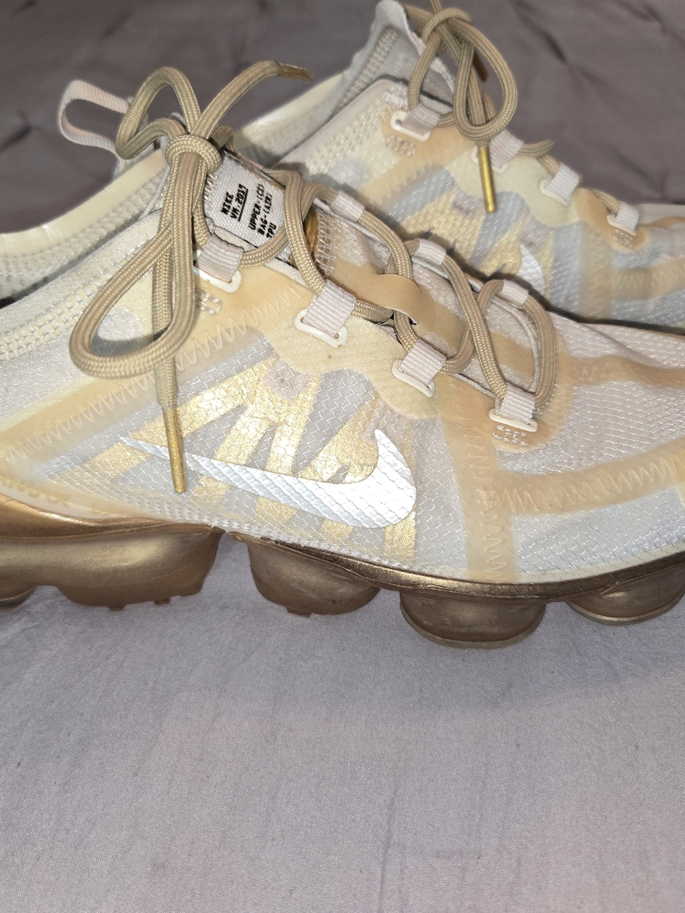 Nike Women’s Air VaporMax Sneakers - White & Gold with Tan Accents